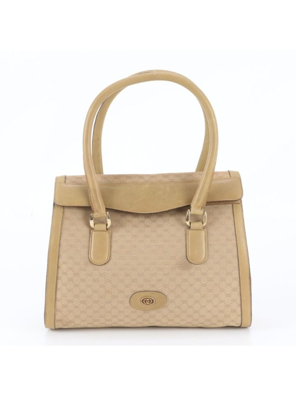 Gucci Vintage Micro GG Leather Tote Bag Shoulder Hand Brown